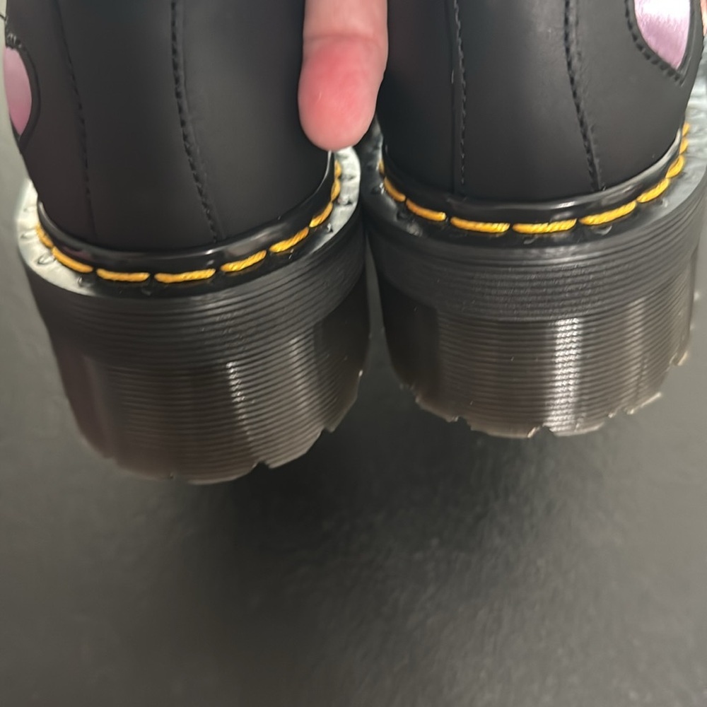 Dr. Martens Black Platform Oxfords with Pink Heart Accents - Picture 9 of 16